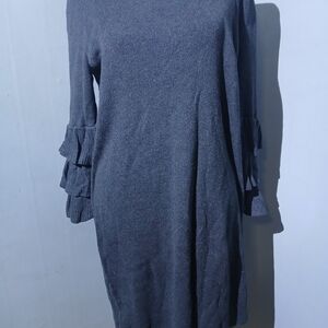 Elegant Gray Ruffle‑Sleeve Long Sleeve Dress | Classic Chic Style